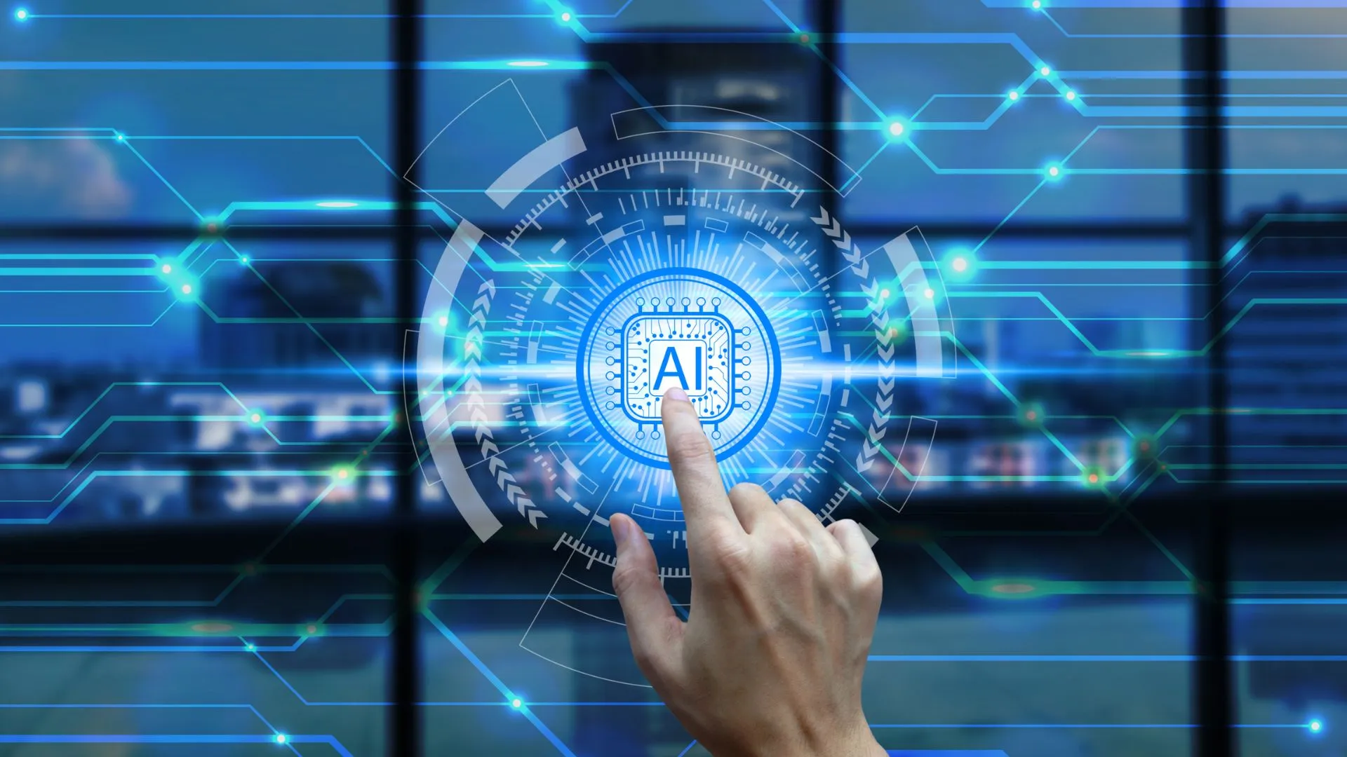Intelligenza artificiale nelle banche, dito che tocca un bottone